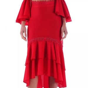 ZOE Red High-Lo Tiered Skirt Valentines Sz L NWT